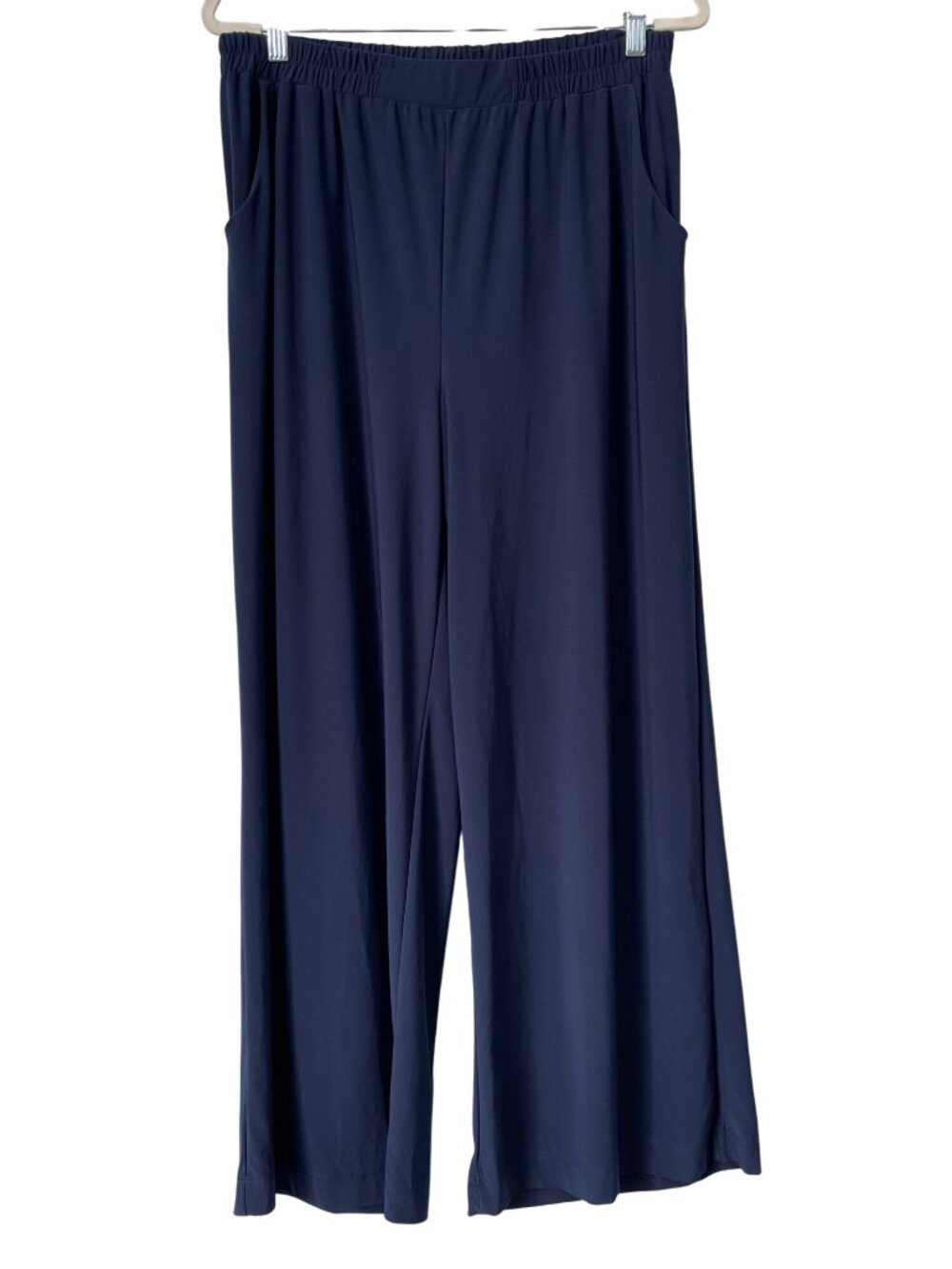 White Birch Pants Large Pull On Wide Leg Elastic Waist Navy Blue Lounge Comfort